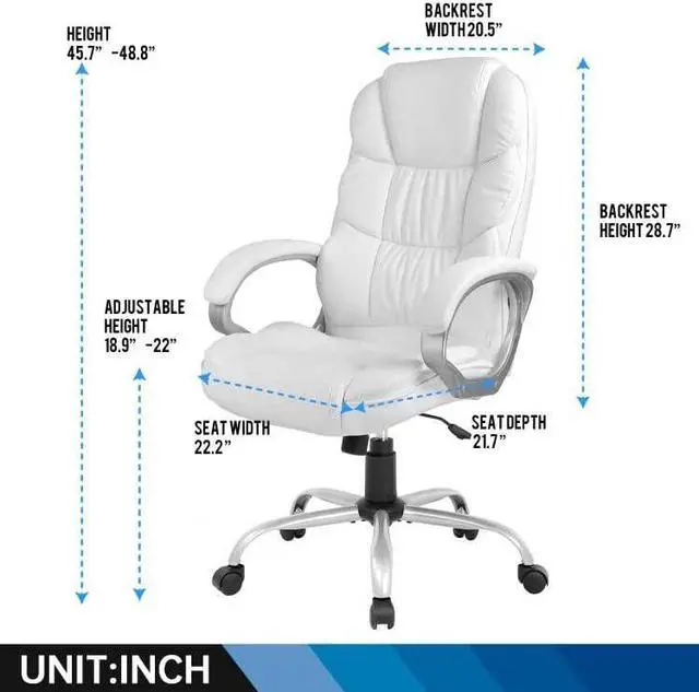 Alt view image 7 of 7 - Office Chair Computer High Back Adjustable Ergonomic Desk Chair Executive PU Leather Swivel Task Chair with Armrests Lumbar Support (White)