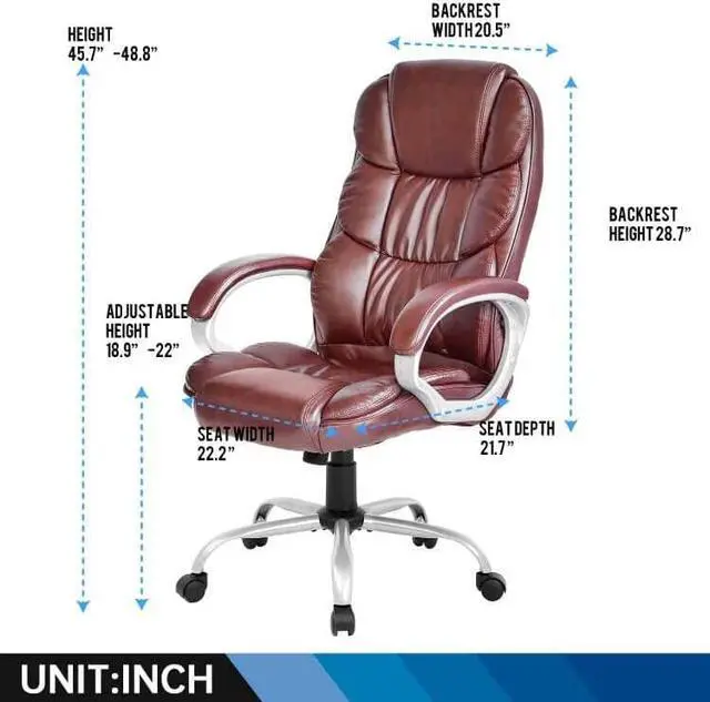 Alt view image 7 of 7 - Office Chair Computer High Back Adjustable Ergonomic Desk Chair Executive PU Leather Swivel Task Chair with Armrests Lumbar Support (Brown)