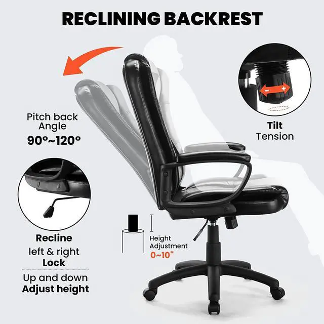 Alt view image 6 of 7 - 400LBS Home Office Chair, Big and Tall Office Chair, Heavy Duty Executive Chair, Computer Desk Chair with Lumbar Support, PU Leather, High Back, Adjustable Height & Swivel Chair with Armrest