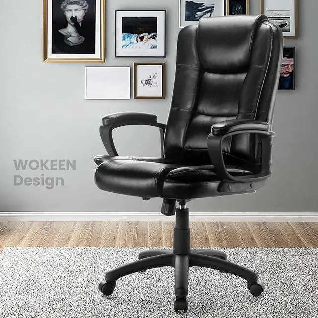 Alt view image 4 of 7 - 400LBS Home Office Chair, Big and Tall Office Chair, Heavy Duty Executive Chair, Computer Desk Chair with Lumbar Support, PU Leather, High Back, Adjustable Height & Swivel Chair with Armrest