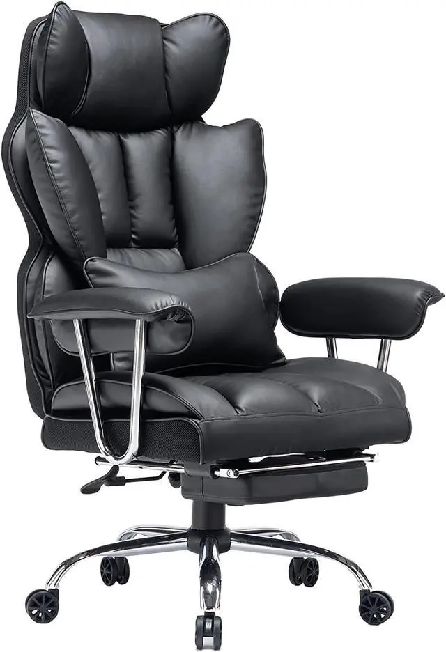 Main image of Desk Office Chair Big High Back Chair PU Leather Computer Chair Managerial Executive Swivel Chair with Lumbar Support (Black)
