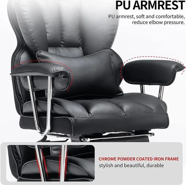 Alt view image 7 of 7 - Desk Office Chair Big High Back Chair PU Leather Computer Chair Managerial Executive Swivel Chair with Lumbar Support (Black)