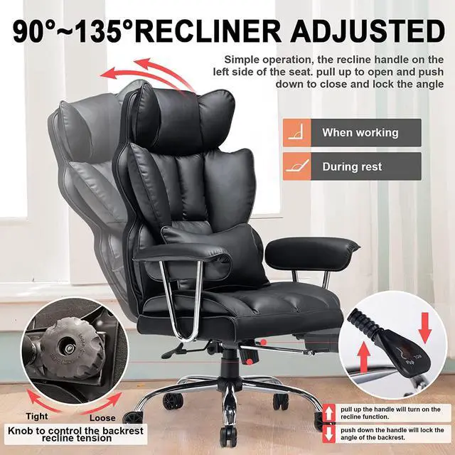 Alt view image 3 of 7 - Desk Office Chair Big High Back Chair PU Leather Computer Chair Managerial Executive Swivel Chair with Lumbar Support (Black)