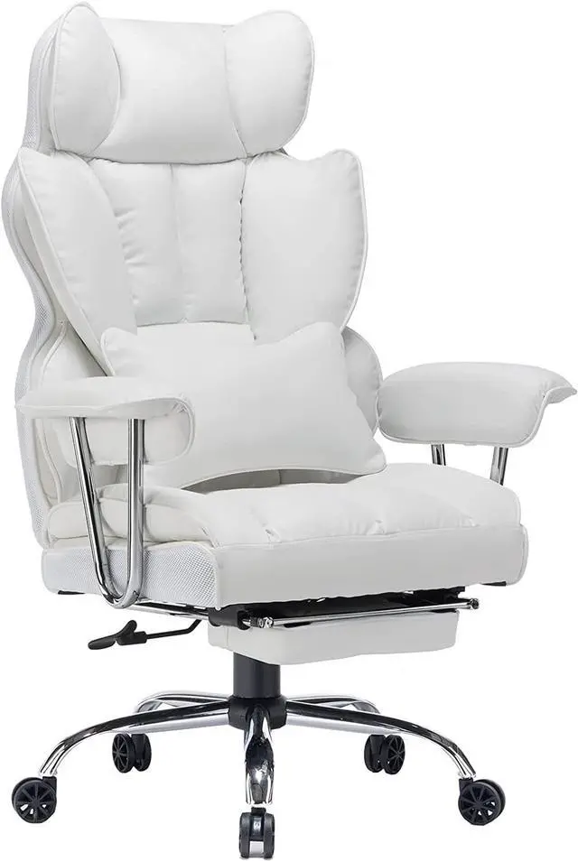 Main image of Desk Office Chair Big High Back Chair PU Leather Computer Chair Managerial Executive Swivel Chair with Lumbar Support (White)