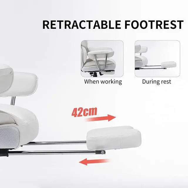Alt view image 7 of 7 - Desk Office Chair Big High Back Chair PU Leather Computer Chair Managerial Executive Swivel Chair with Lumbar Support (White)