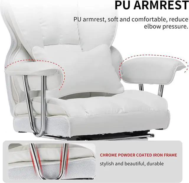 Alt view image 5 of 7 - Desk Office Chair Big High Back Chair PU Leather Computer Chair Managerial Executive Swivel Chair with Lumbar Support (White)