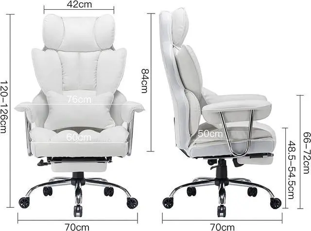 Alt view image 6 of 7 - Desk Office Chair Big High Back Chair PU Leather Computer Chair Managerial Executive Swivel Chair with Lumbar Support (White)