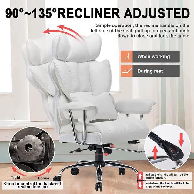 Alt view image 3 of 7 - Desk Office Chair Big High Back Chair PU Leather Computer Chair Managerial Executive Swivel Chair with Lumbar Support (White)