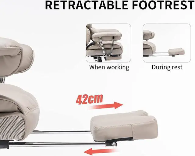Alt view image 5 of 7 - Desk Office Chair Big High Back Chair PU Leather Computer Chair Managerial Executive Swivel Chair with Lumbar Support (Grey)