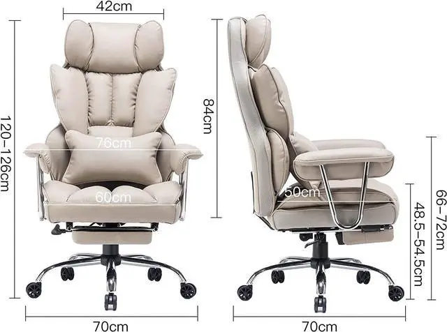 Alt view image 7 of 7 - Desk Office Chair Big High Back Chair PU Leather Computer Chair Managerial Executive Swivel Chair with Lumbar Support (Grey)