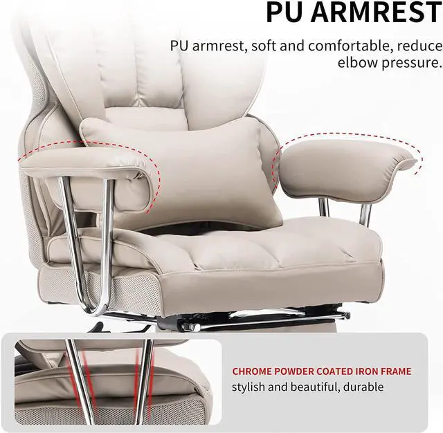 Alt view image 6 of 7 - Desk Office Chair Big High Back Chair PU Leather Computer Chair Managerial Executive Swivel Chair with Lumbar Support (Grey)