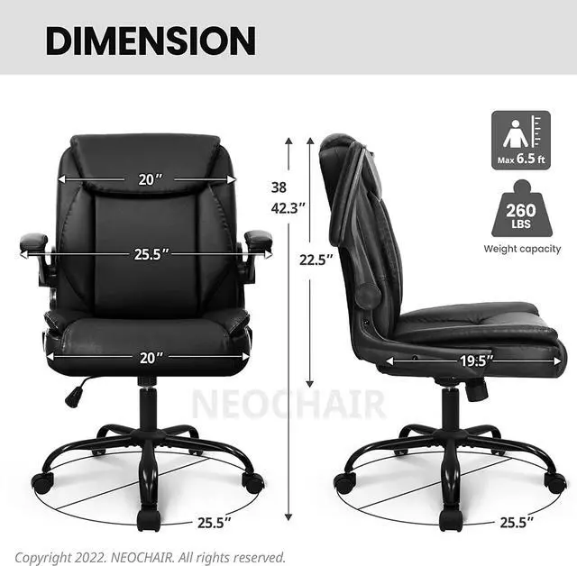 Alt view image 5 of 7 - Office Chair Adjustable Desk Chair Mid Back Executive Desk Comfortable PU Leather Chair Ergonomic Gaming Chair Back Support Home Computer Desk with Flip-up Armrest Swivel Wheels (Jet Black)