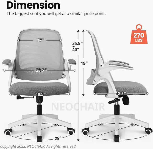 Alt view image 5 of 6 - Office Desk Chair Computer Gaming Chair with Executive Ergonomic Lumbar Back Support Flip-up Padded Armrest Adjustable Height and Wheels for Home or Office (Grey)