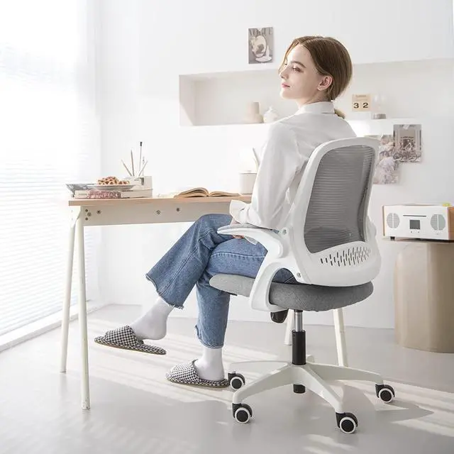 Alt view image 6 of 6 - Office Desk Chair Computer Gaming Chair with Executive Ergonomic Lumbar Back Support Flip-up Padded Armrest Adjustable Height and Wheels for Home or Office (Grey)