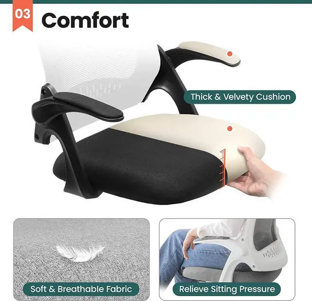Alt view image 4 of 6 - Office Desk Chair Computer Gaming Chair with Executive Ergonomic Lumbar Back Support Flip-up Padded Armrest Adjustable Height and Wheels for Home or Office (Grey)