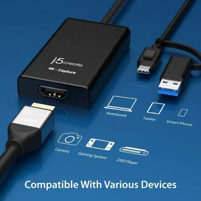 Alt view image 4 of 7 - j5create 4K HDMI Video Capture Card, DSLR Cam Link, Game Capture Adapter for Game Live, Broadcasting, Streaming, Video Conference | Support 4K30, 2K60, 1080p120