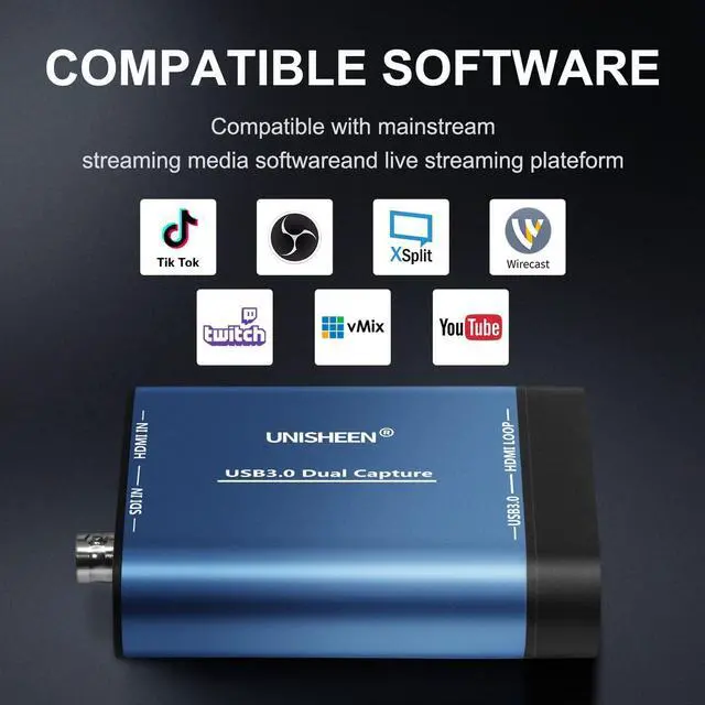 Alt view image 7 of 7 - USB 3.0 HDMI SDI Dual Input Capture Card, Video Broadcast Game Live Stream, HDMI to USB 3.0 HD 1080P Live Streaming Video Grabber Converter