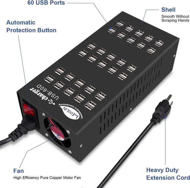 Alt view image 3 of 7 - 60 Ports USB Charging Station with Intelligent Protection,Multi Port USB Charging Sstation Organizer for Hotel School Shopping Malls