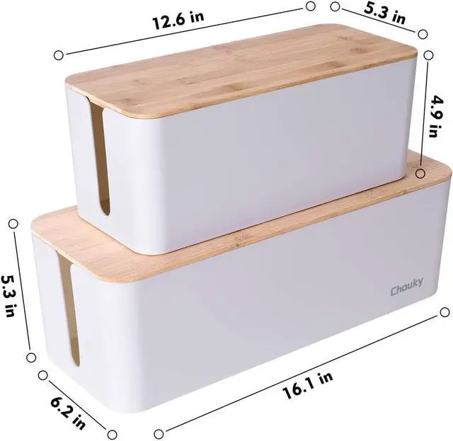 Alt view image 3 of 7 - 2 Pack Large Cable Management Box  Wooden Style Cord Organizer Box and Cover for TV Wires, Computer, Router, USB Hub and Under Desk Power Strip  Safe ABS Material and Baby-Pets Proof Lock (White)