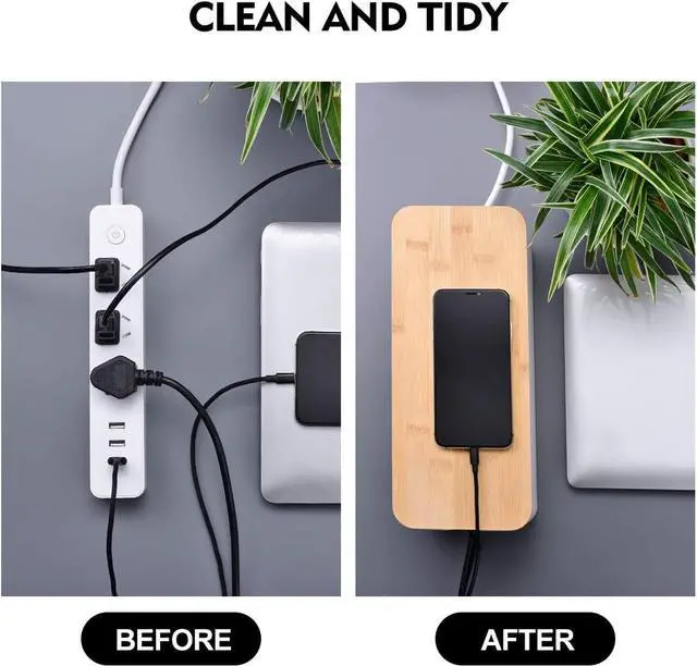 Alt view image 6 of 7 - 2 Pack Large Cable Management Box  Wooden Style Cord Organizer Box and Cover for TV Wires, Computer, Router, USB Hub and Under Desk Power Strip  Safe ABS Material and Baby-Pets Proof Lock (White)
