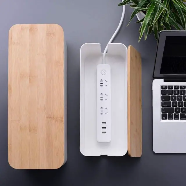 Alt view image 7 of 7 - 2 Pack Large Cable Management Box  Wooden Style Cord Organizer Box and Cover for TV Wires, Computer, Router, USB Hub and Under Desk Power Strip  Safe ABS Material and Baby-Pets Proof Lock (White)