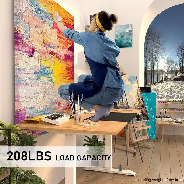 Alt view image 3 of 7 - Electric Standing Desk, 55 x 28 inches Height Adjustable Desk, Ergonomic Home Office Sit Stand Up Desk with Memory Preset Controller (Natural Top/White Frame)