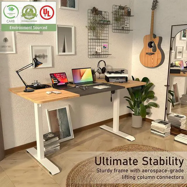 Alt view image 2 of 7 - Electric Standing Desk, 55 x 28 inches Height Adjustable Desk, Ergonomic Home Office Sit Stand Up Desk with Memory Preset Controller (Natural Top/White Frame)