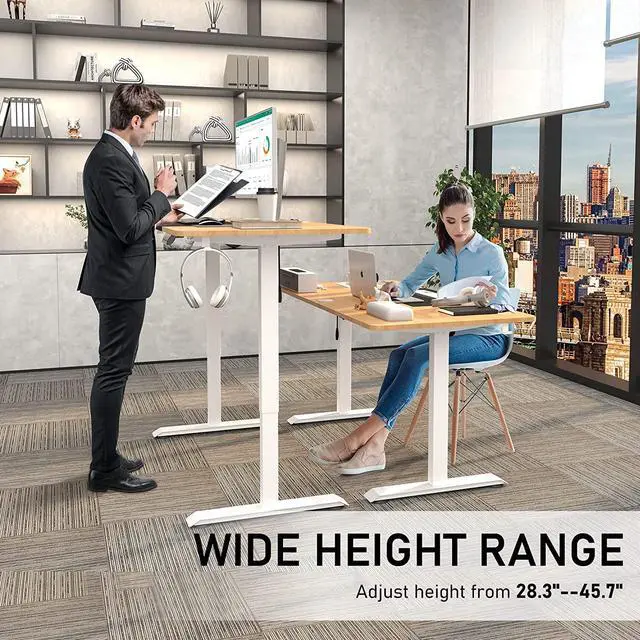 Alt view image 4 of 7 - Electric Standing Desk, 55 x 28 inches Height Adjustable Desk, Ergonomic Home Office Sit Stand Up Desk with Memory Preset Controller (Natural Top/White Frame)