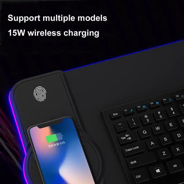 Alt view image 4 of 7 - Alienware 15W Qi Wireless charging Mouse pad, RGB luminous Gaming Keyboard Desk pad , Large , 31.4x11.8 inch - Black