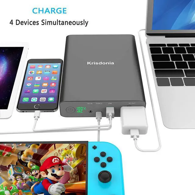 Alt view image 6 of 6 - AC Outlet Portable Charger 60000mAh 110V/130W Laptop Power Bank with AC Outlet, 2 USB QC 3.0 and Type-C for Laptop, CPAP, Drone, Projector, Smartphone and Others