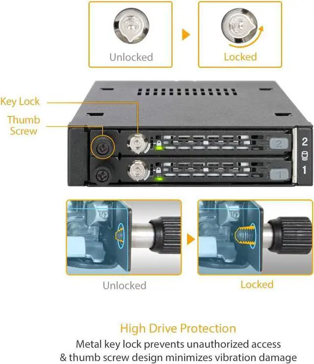 Alt view image 3 of 6 - ICY DOCK Rugged Full Metal 2 x 2.5 SATA/SAS HDD & SSD Mobile Rack for External 3.5" Drive Bay with Key Lock & Thumb Screw Design | ToughArmor MB492SKL-B