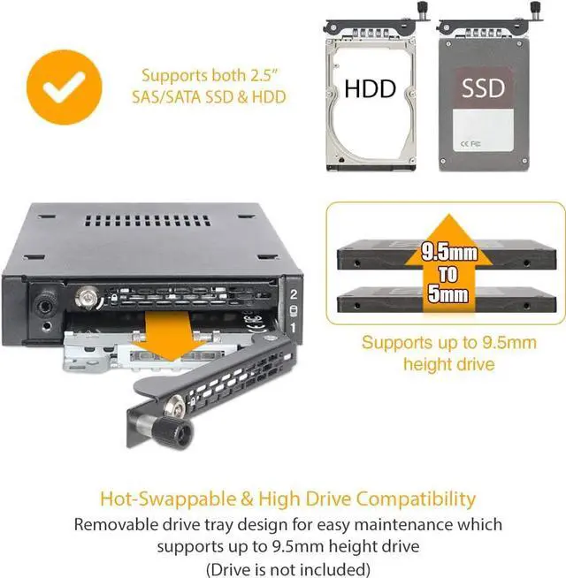 Alt view image 2 of 6 - ICY DOCK Rugged Full Metal 2 x 2.5 SATA/SAS HDD & SSD Mobile Rack for External 3.5" Drive Bay with Key Lock & Thumb Screw Design | ToughArmor MB492SKL-B