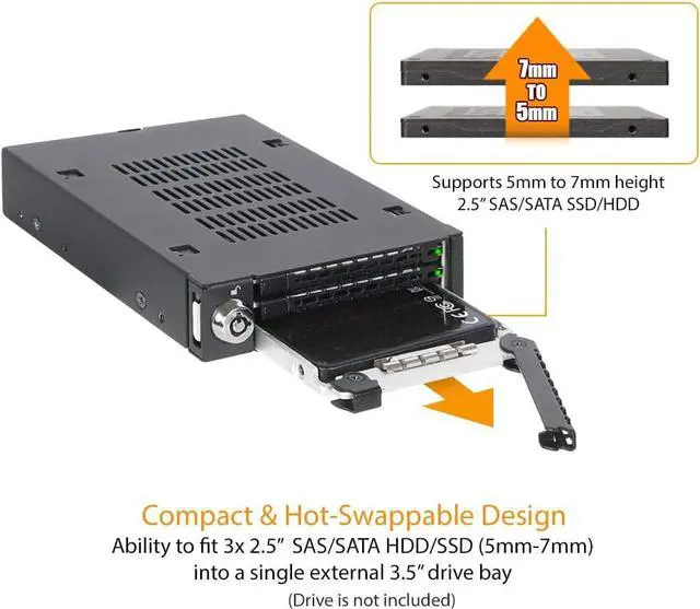 Alt view image 2 of 6 - ICY DOCK Triple Bay 3X 2.5 SAS/SATA HDD & SSD Mobile Rack for External 3.5 Drive Bay | ToughArmor MB993SK-B
