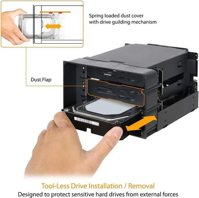 Alt view image 2 of 7 - ICY DOCK Tray-Less Hot Swap Removable 3 x 3.5 Inch SATA/SAS HDD Docking Enclosure Mobile Rack in 2 x 5.25 Inch Drive Bay (Include 3X SATA Cables) | flexiDOCK MB830SP-B