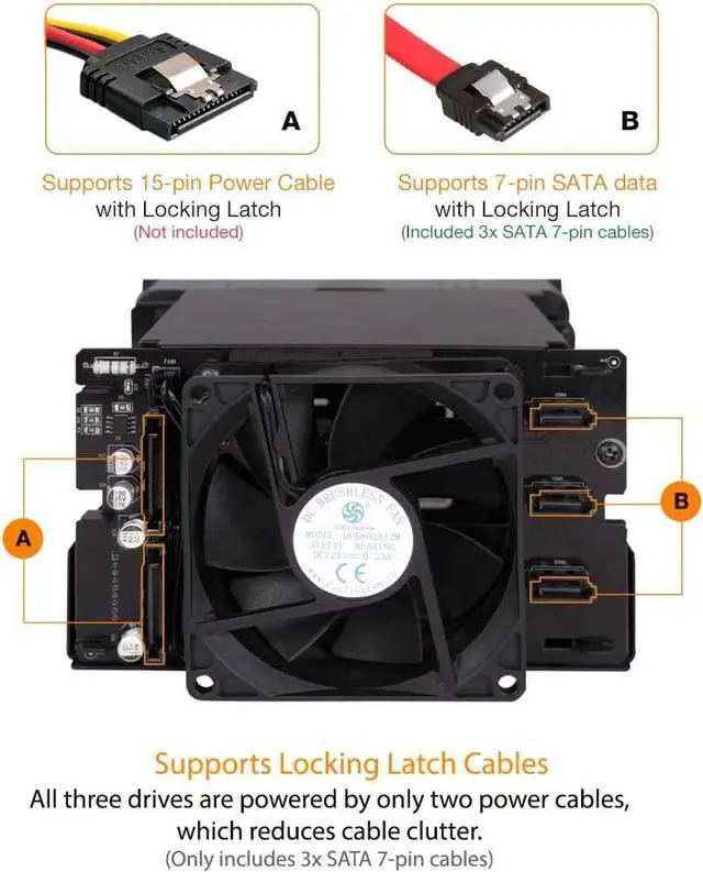 Alt view image 6 of 7 - ICY DOCK Tray-Less Hot Swap Removable 3 x 3.5 Inch SATA/SAS HDD Docking Enclosure Mobile Rack in 2 x 5.25 Inch Drive Bay (Include 3X SATA Cables) | flexiDOCK MB830SP-B