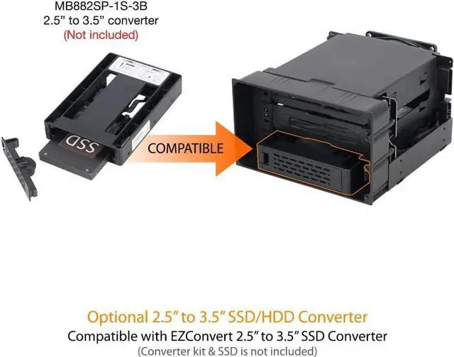 Alt view image 7 of 7 - ICY DOCK Tray-Less Hot Swap Removable 3 x 3.5 Inch SATA/SAS HDD Docking Enclosure Mobile Rack in 2 x 5.25 Inch Drive Bay (Include 3X SATA Cables) | flexiDOCK MB830SP-B