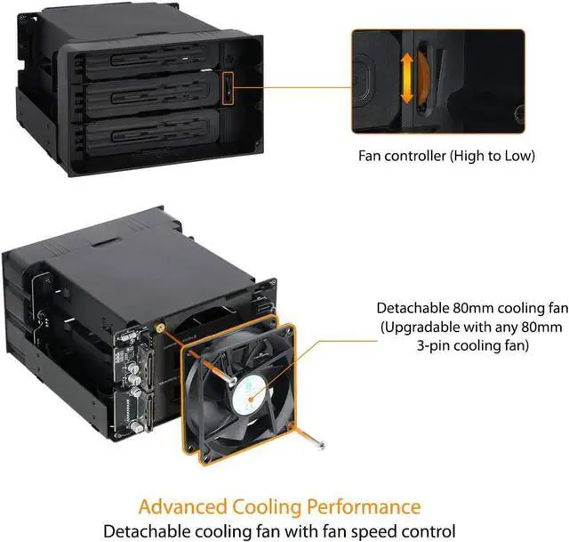 Alt view image 4 of 7 - ICY DOCK Tray-Less Hot Swap Removable 3 x 3.5 Inch SATA/SAS HDD Docking Enclosure Mobile Rack in 2 x 5.25 Inch Drive Bay (Include 3X SATA Cables) | flexiDOCK MB830SP-B