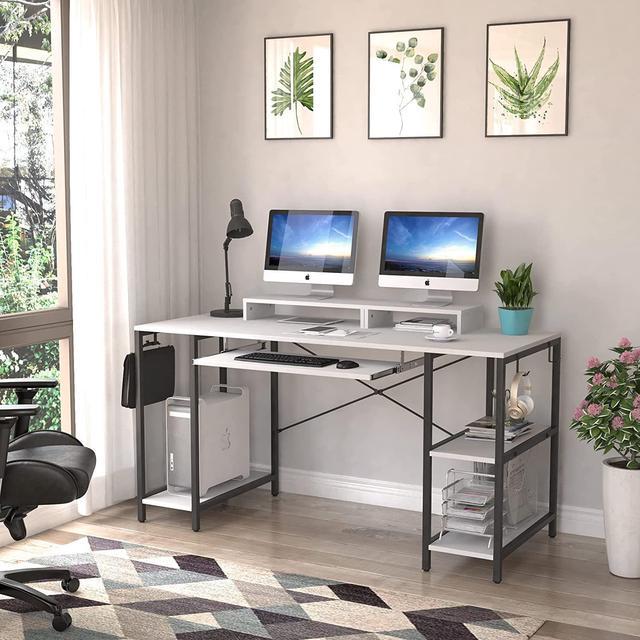 55 inch Computer Desk with Keyboard Tray and Storage Drawers - Wash White