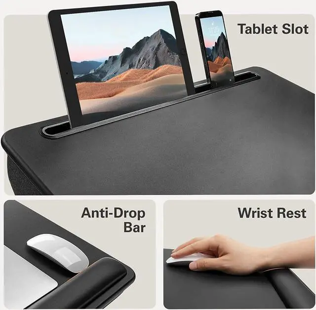 Alt view image 6 of 7 - Laptop Bed Desk, Laptop Tray Computer Lap Desk for Bed Couch Sofa Floor, Bed Tray for Working, Eating, Foldable Laptop Table Bed Table with Height Adjustment & 35° Adjustable Tilt Angle