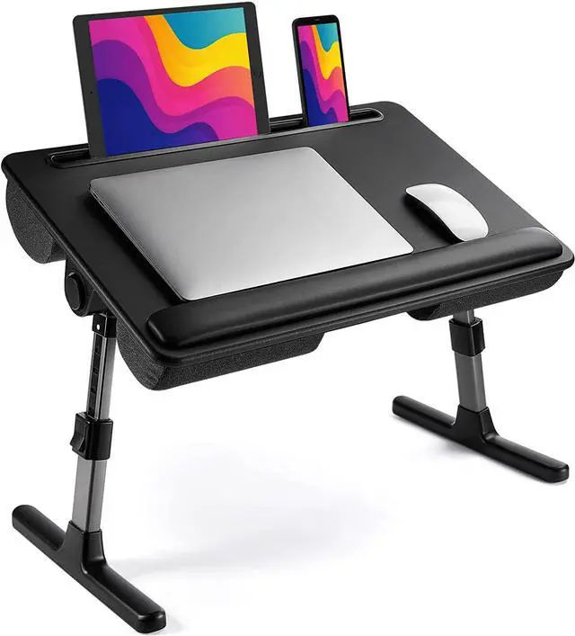 Main image of Laptop Bed Desk, Laptop Tray Computer Lap Desk for Bed Couch Sofa Floor, Bed Tray for Working, Eating, Foldable Laptop Table Bed Table with Height Adjustment & 35° Adjustable Tilt Angle