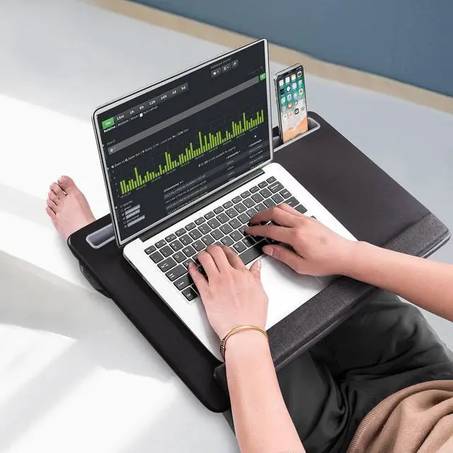 Alt view image 5 of 7 - Extra Large Lap Laptop Desk - Full PU Material Mouse Pad Gaming Tray - Portable LapDesk with Phone Holder & Wrist Rest for Notebook, MacBook, Tablet, Bed, Sofa(Black, Fit Up 17.3-in Laptops)