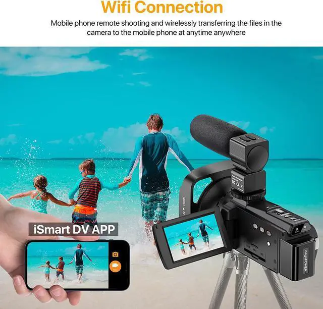 Alt view image 4 of 7 - 4K Video Camera Camcorder 48MP 60FPS Ultra HD Video Camera with Wifi Vlogging Camera for YouTube 16X Digital Video Camera with Microphone 6-Axis Anti-Shake IR Night Vision Recorder