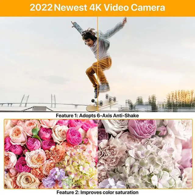 Alt view image 3 of 7 - 4K Video Camera Camcorder 48MP 60FPS Ultra HD Video Camera with Wifi Vlogging Camera for YouTube 16X Digital Video Camera with Microphone 6-Axis Anti-Shake IR Night Vision Recorder