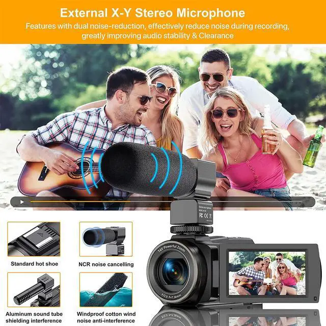 Alt view image 7 of 7 - 4K Video Camera Camcorder 48MP 60FPS Ultra HD Video Camera with Wifi Vlogging Camera for YouTube 16X Digital Video Camera with Microphone 6-Axis Anti-Shake IR Night Vision Recorder