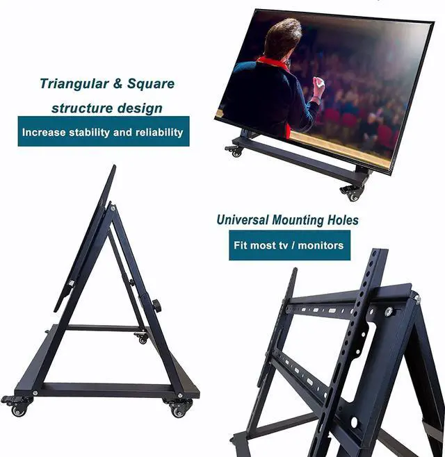 Alt view image 5 of 7 - Low Height Mobile TV Stand, Confidence Monitor Stand, Rolling TV Mount with Wheel for 32-70 inch Flat Curved Screen TV, LED LCD, 30° Adjustable Viewing Angle