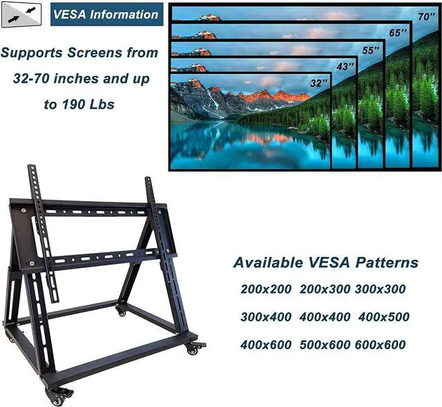Alt view image 2 of 7 - Low Height Mobile TV Stand, Confidence Monitor Stand, Rolling TV Mount with Wheel for 32-70 inch Flat Curved Screen TV, LED LCD, 30° Adjustable Viewing Angle