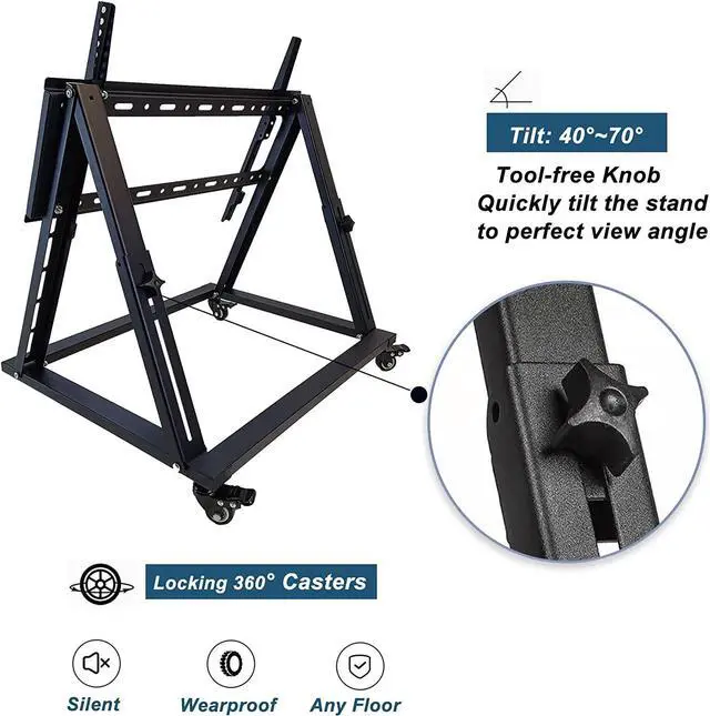 Alt view image 6 of 7 - Low Height Mobile TV Stand, Confidence Monitor Stand, Rolling TV Mount with Wheel for 32-70 inch Flat Curved Screen TV, LED LCD, 30° Adjustable Viewing Angle