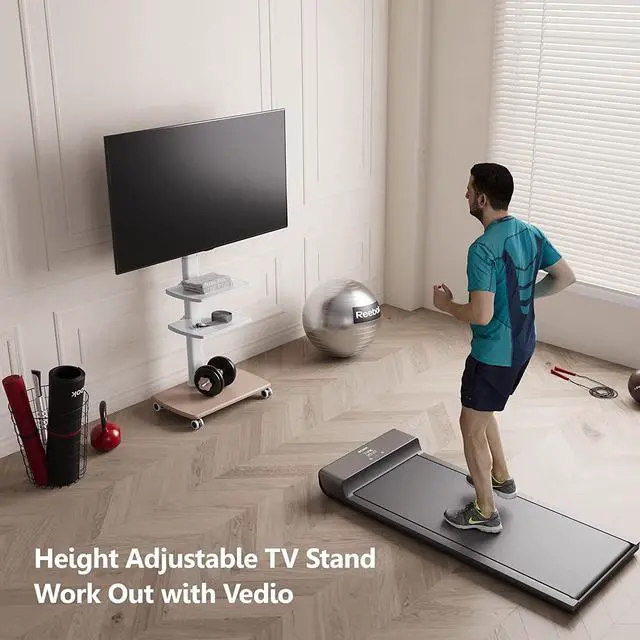 Alt view image 3 of 7 - Rolling TV Stand, Mobile TV Cart on Wheels for 32-65 70 Inch Flat Screen TVs, Tall Floor TV Stand with Swivel Mount, Corner TV Stands for Bedroom, Outdoor, Home Office,Small Dorm, White