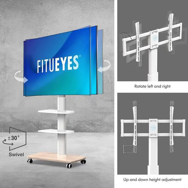 Alt view image 6 of 7 - Rolling TV Stand, Mobile TV Cart on Wheels for 32-65 70 Inch Flat Screen TVs, Tall Floor TV Stand with Swivel Mount, Corner TV Stands for Bedroom, Outdoor, Home Office,Small Dorm, White