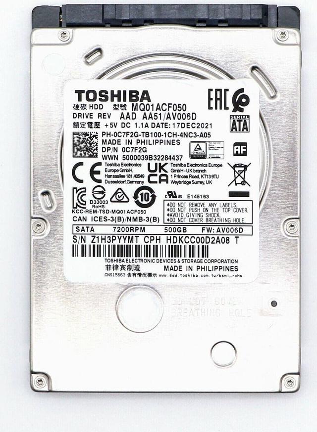 FOR Toshiba 500GB 7200 RPM HDD 2.5 in SATA III MQ01ACF050 Hard